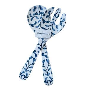 TOMMY BAHAMA Melamine Utensil Set Blue & White Salad Serving Spoon Fork NEW